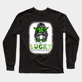 One Lucky Para Bleached St Patrick's Day Messy Bun Long Sleeve T-Shirt